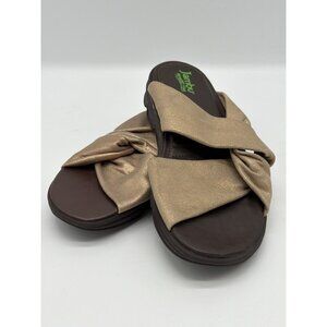 Jambu Womens Slide Sandals Size 6 Gold Crisscross Strap Memory Foam Comfort Sole